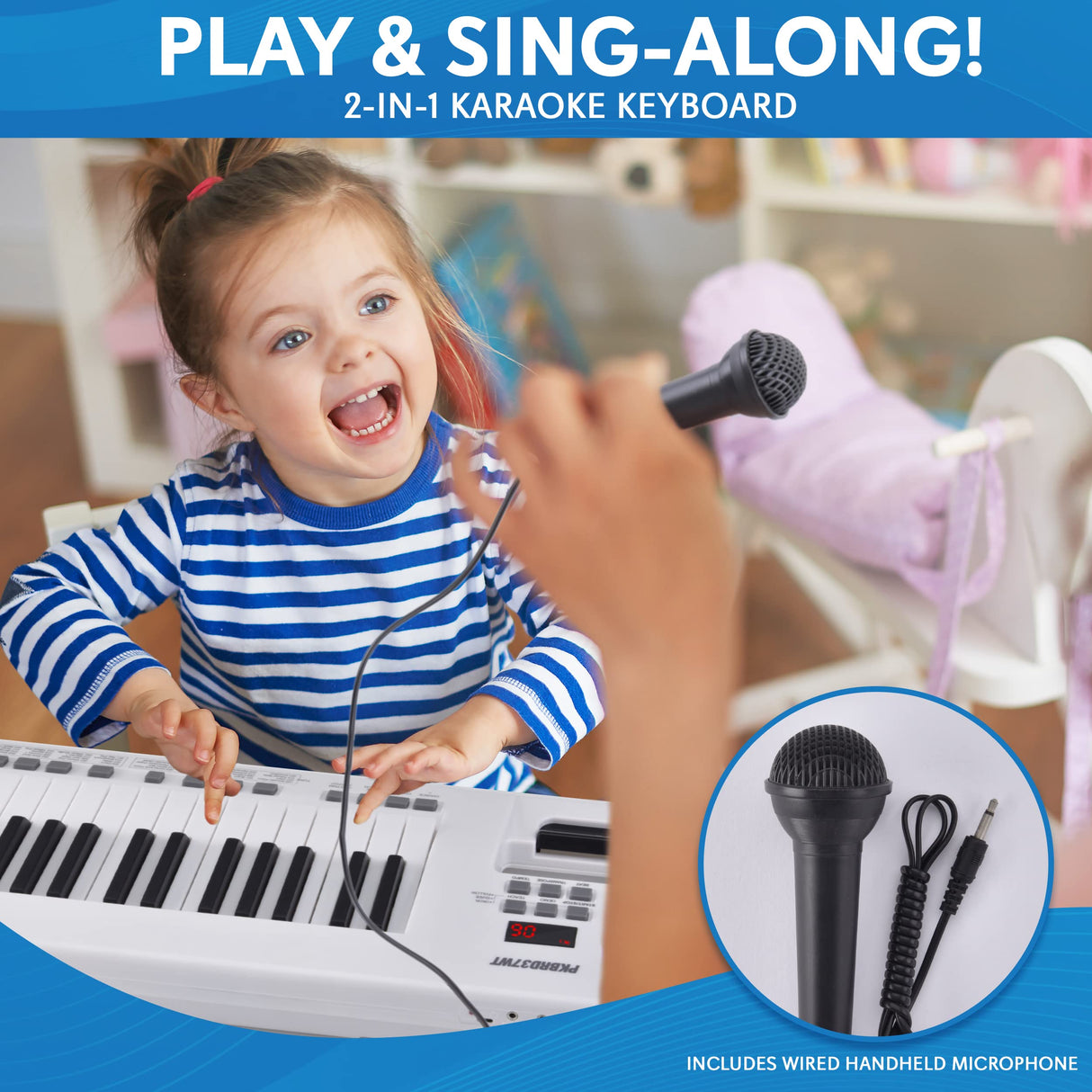 Pyle Electric Piano, 37-Key Music Keyboard, Built-in Stereo Speakers, Rechargeable Battery, Wired Microphone, Portable Design, Tones, 200 Rhythms (PKBRD37WT)