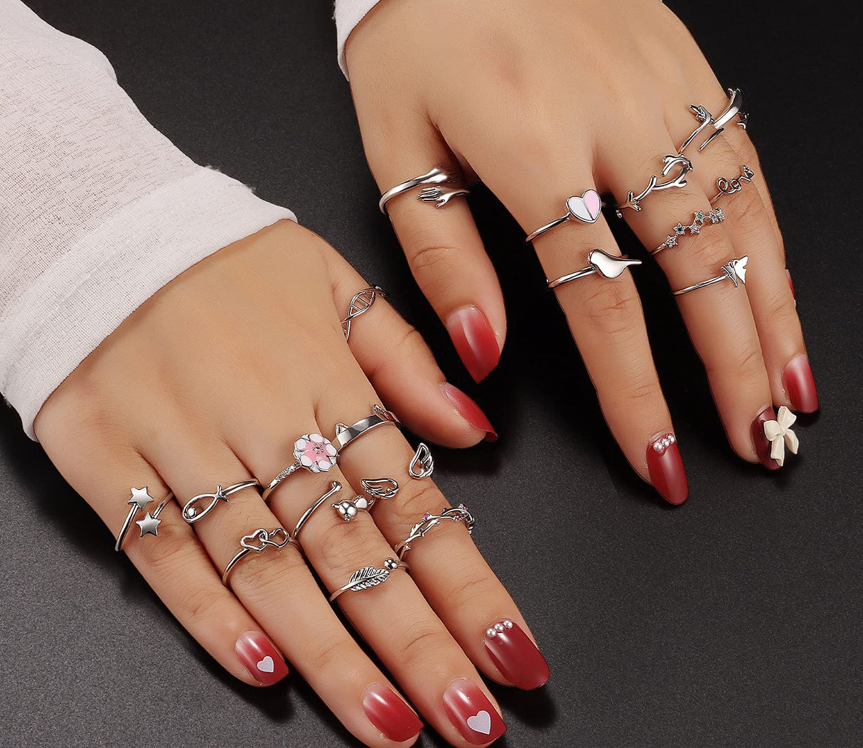 TAMHOO 20 Pcs Adjustable Rings Set for Women - Finger Rings Pack Stackable Rings for Teens- Cute Rings for Teen Girls -in Gold and Silver Tone (#2-silver tone)