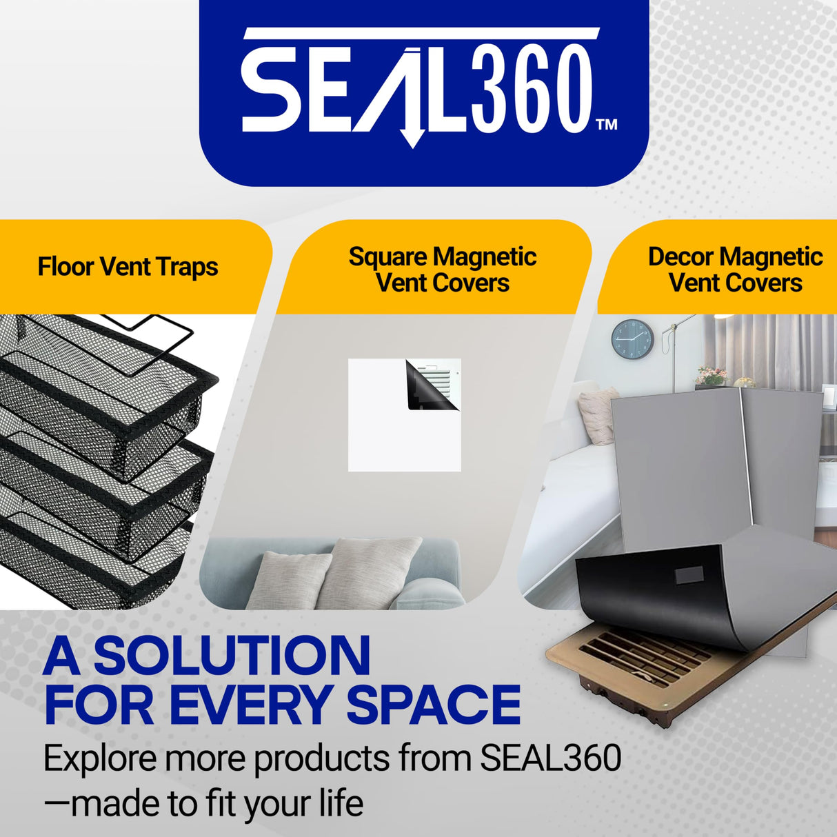 SEAL360 Magnetic Vent Covers (3-Pack), Pockets for Complete Seal, 5.5" X 12" (White) for Floor, Wall, or Ceiling Vents and Air Registers, for RV, Home HVAC and AC Vents, Vent Not Included