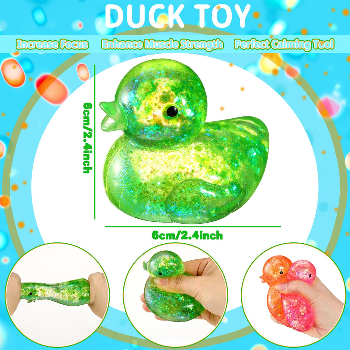 Meooeck 12 Pcs Duck Stress Relief Toys Stress Balls for Adult Mini Glitter Duck Squeeze Fun Fidget Toys Animal Balls Cute for Birthday Party Office Christmas Stocking Stuffer Gift ADHD Autism Anxiety