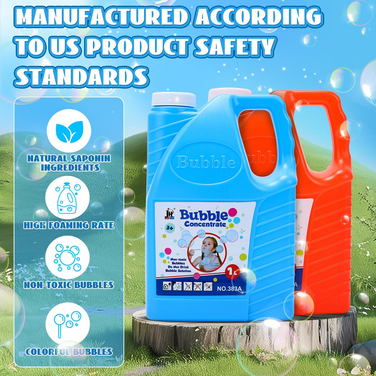 EagleStone Bubbles Solution Refill 2 Bottles 64 oz (Up to 5 Gallon) Concentrated, Giant Bubble Solution for Machines, Guns, Wands - Summer, Easter, Christmas Toys