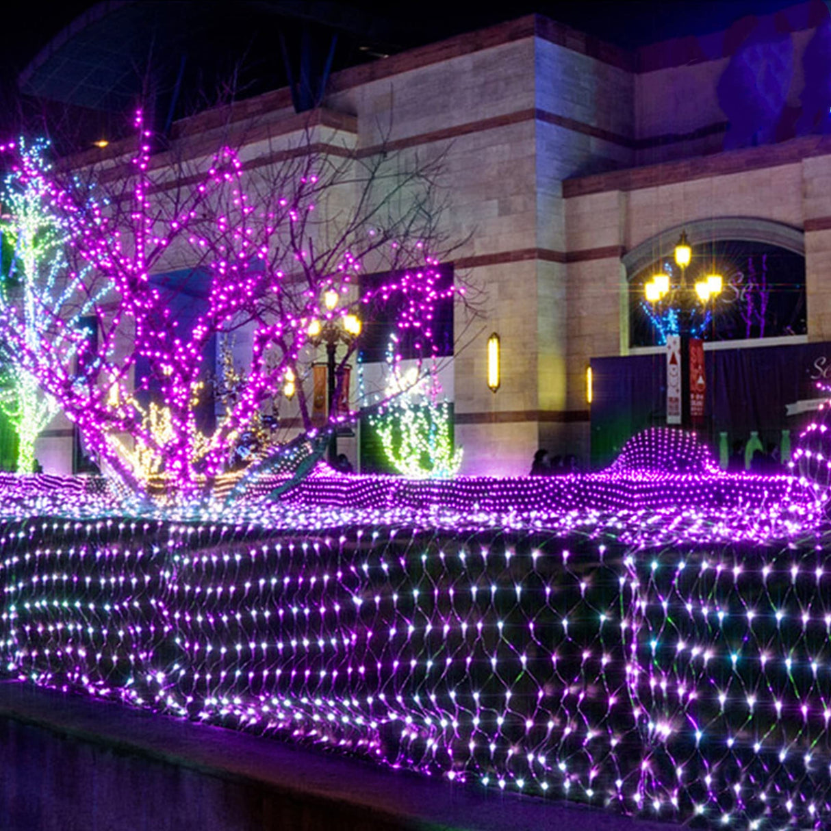 WATERGLIDE Outdoor Halloween Net Lights, 12FT x 5FT 360 LED Christmas Fairy Mesh Lights with 8 Lighting Modes, Connectable for Garden Xmas Tree, Bushes, Holiday Wedding Party Decorations, Purple