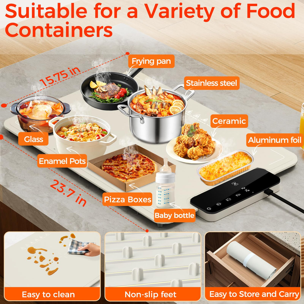 Warming Mat for Food | Dishwasher Friendly,Full-Surface Food Warmer with 6-Mode Adjustable and Timer,Roll-Up & Portable Silicone Food Heating Pad with Child Lock,Electric Warming Tray for Buffet Party