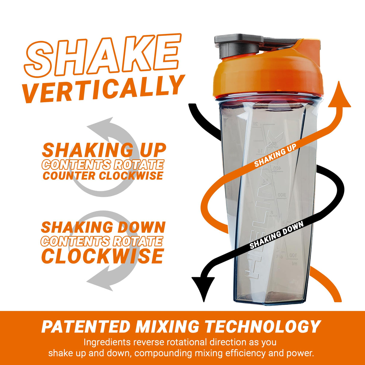 HELIMIX 2.0 Vortex Blender Shaker Bottle Holds upto 28oz | No Blending Ball or Whisk | USA Made | Portable Pre Workout Whey Protein Drink Shaker Cup | Mixes Cocktails Smoothies Shakes | Top Rack Safe