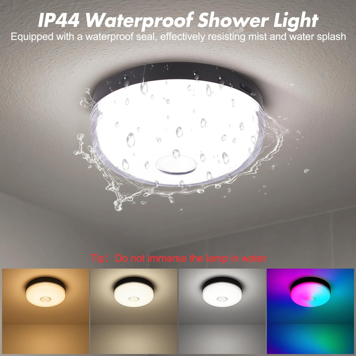 4-Pack Rechargeable Shower Lights for Inside Shower, 15 RGBW Color Changeable Waterproof Lights for Shower with Remote(Dimmable＆Timer), Wireless LED Mood Lighting for Bathroom, Closet, Bedroom, Party