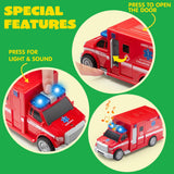 JOYIN 4 Pcs 7" Long Vehicle Toy Set, Toddlers Cars with Lights and Siren Sound, Including Play Police Car, School Bus, Garbage Truck, Ambulance, Birthday Christmas Party Gifts Toys for Boys 3-5