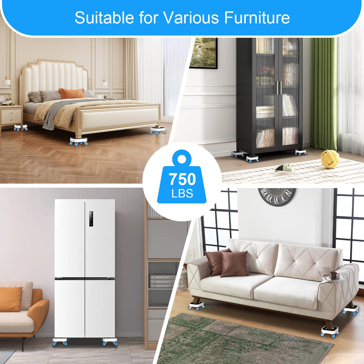 New Upgrade Furniture Sliders, Furniture Movers with Wheels, Furniture Lift Mover Tool Set with 360° Rotatable Wheels, Furniture Dolly for Moving Heavy Duty Sofa, Bed, Load Capacity Up to 750lb