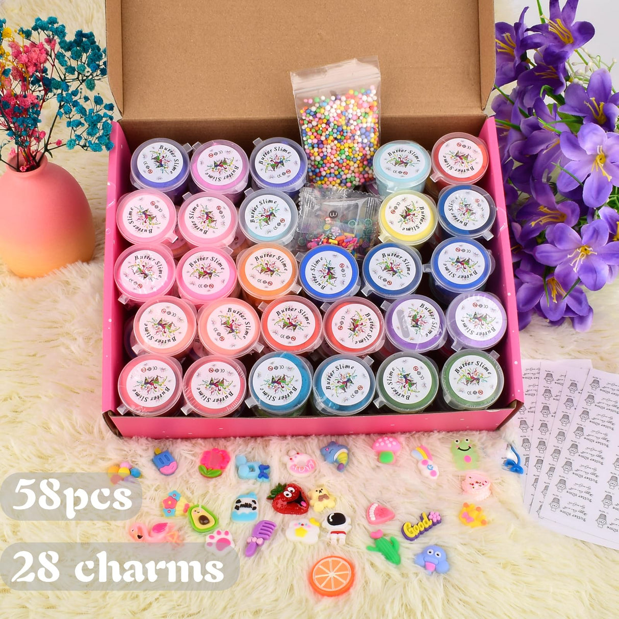 58 Pack Mini Slime kit,Butter Slime Party Favors, Slime Bulk Toy for Classroom Prizes, Christmas Stocking Stuffers, Goodie Bag Stuffers for Kids Boys Girls, Ideal Birthday Easter Filling Gifts