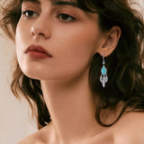 AVECON 2CT Marquise Turquoise Dangle Earrings for Women, Feather Jewelry