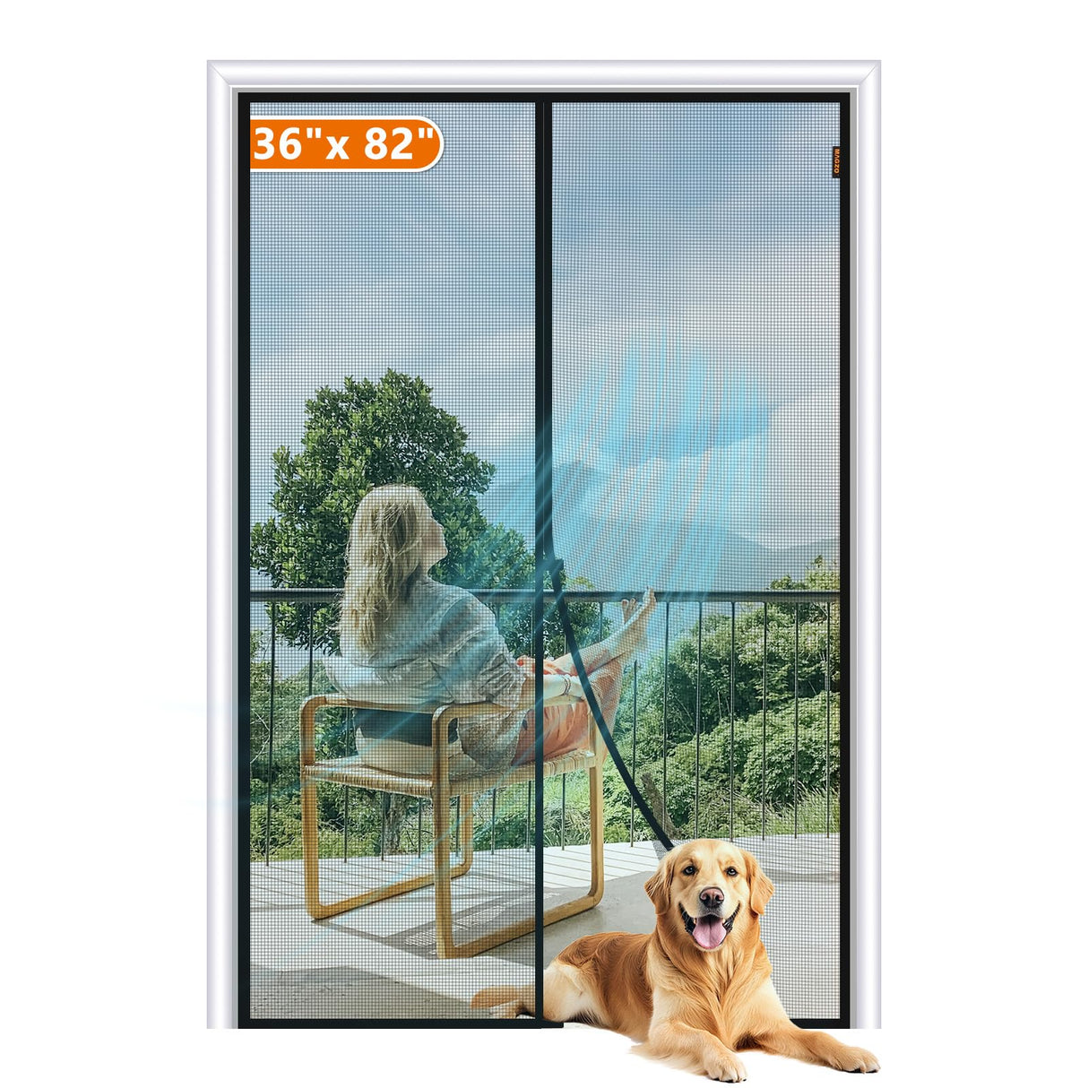 MAGZO Magnetic Screen Door Fit Door Size 36 x 82 Inch, Screen Size 38" x 83" Strong Magnets Mesh, Reinforced Fiberglass Net for Patio and Front Entrances, Gray
