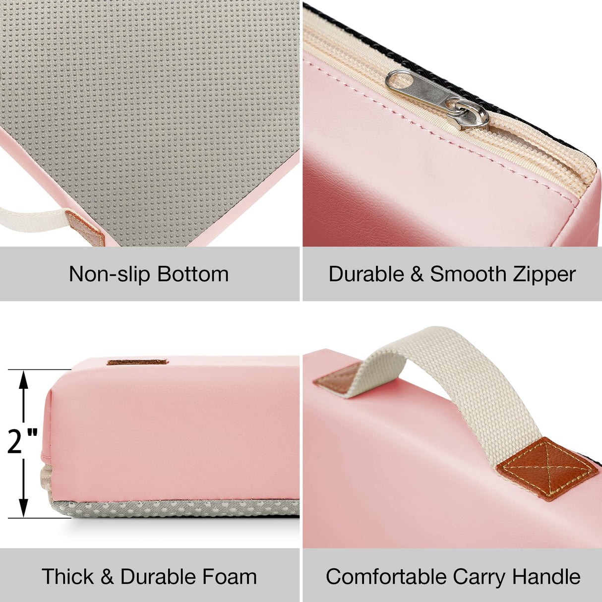 HappyPicnic Waterproof Kneeling Pad for Garden or Bath, 2 inch Thick Soft Foam Kneeler Mat for Gardeners Knee Support or Bathtub Bathing with Handle and Removable Cover - Pink