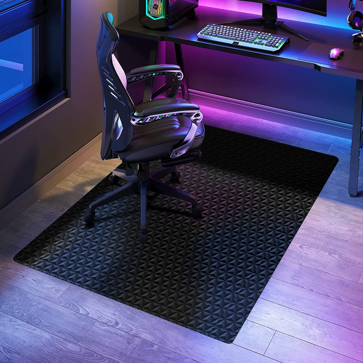 SALLOUS Chair Mat for Hard Floor, 47" x 36" Vinyl Gaming Chair Mat for Hard Surface, Multi-Purpose Hard Floor Protector Desk Chair Mat for Home Office (Black)