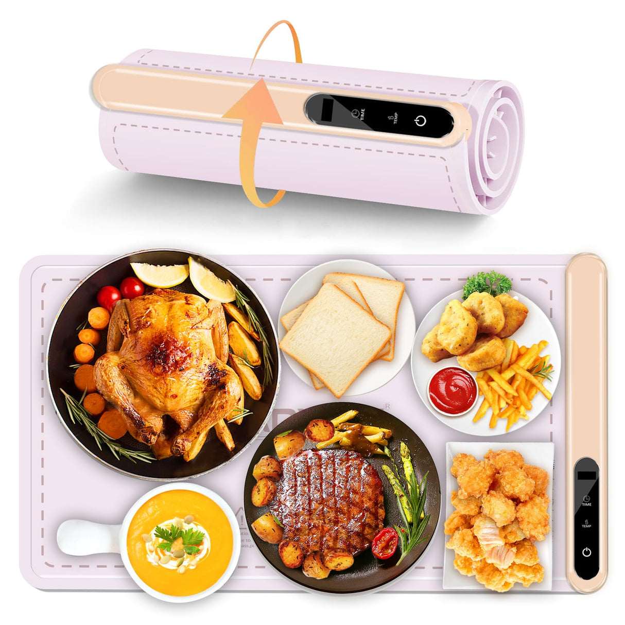 Warming Mat for Food Warmer Heating: Electric Silicone Hot Trays & Warm Buffer Plate 7-Level Temperature Control,Foldable Heat Pad,Keep Dishes Heater,Gift for Kitchen & Party - Rose Quartz
