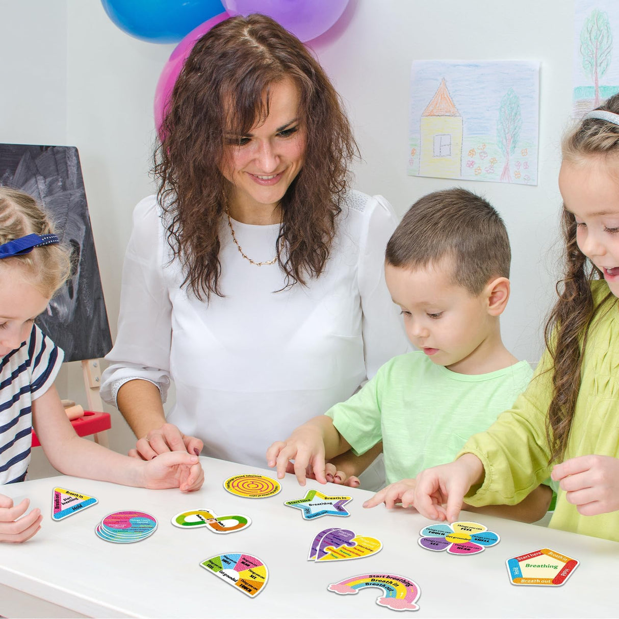 144 Pcs Breath Calm Anxiety Sensory Stickers Reusable Mindfulness Stickers Calming Strips Adhesive Sensory Strips for School Office Classroom Desk Teens Counselor Fidget Supplies Christmas Gifts