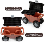 Pure Garden Rolling Garden Cart with Seat, Terracotta