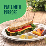 100% Compostable, 3 Compartment, Disposable Paper Plates [125-Pack] - {PFAS Free} - {BPA Certified} - [9 Inch] Heavy Duty Biodegradable Bagasse Sectional Lunch Trays + Dividers - Divided Platte Tray