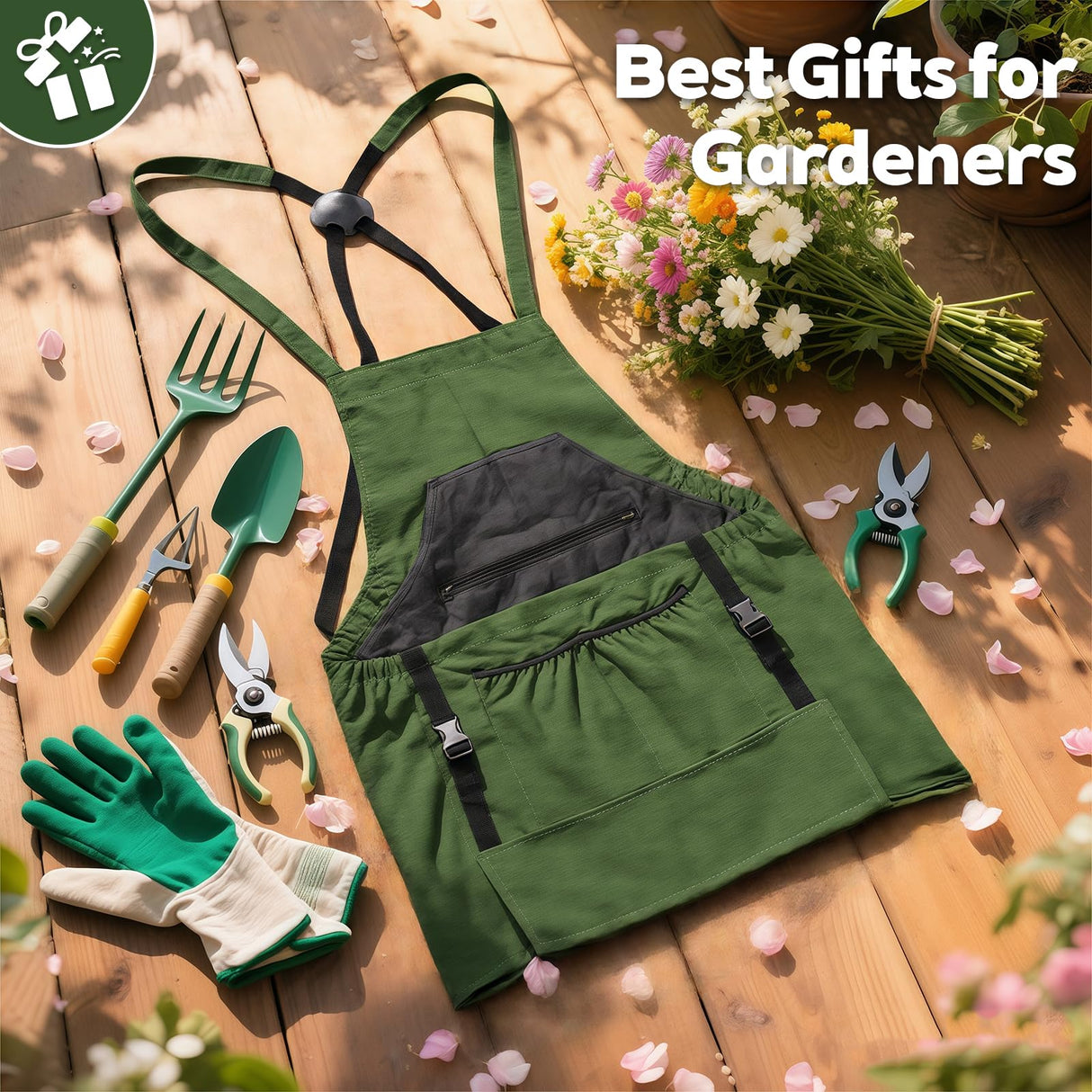 Floradrift Gardening Apron,Canvas Garden Apron with Pockets for Women and Men,Harvest Apron with Harvesting Pouch,Gifts for Gardeners,Green
