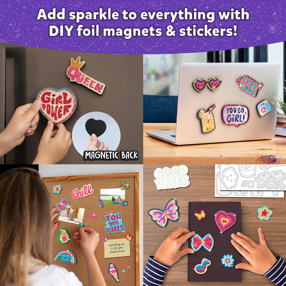 Skillmatics Foil Fun - Girl Power, 20+ DIY Foil Art Magnets, Mess-Free Craft Kit, 60+ Foam Stickers, Creative Activity for Girls, Kids, Tweens, Teens (Ages 7-13), Christmas Gifts, Travel, Party Favor