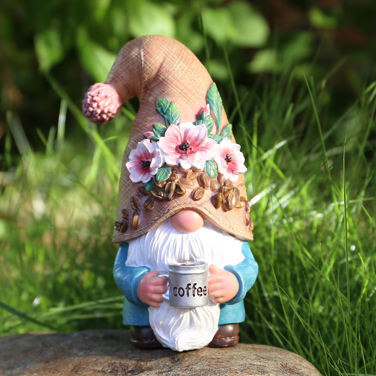 Roundot Coffee Gnome Playful and Fun Outdoor Decoration 6.5",Suitable for Garden, Balcony, Lawn Decoration, and Home Decoration, Fairy Garden.Garden Table Decor