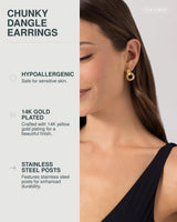PAVOI Chunky Drop Earrings for Women, Yellow Gold, Size 22 x 14 Millimeters