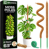 2 Pack 63'' Bendable Moss Pole Monstera Plant Support for Large Climbing Indoor Plants - Stakes for Potted Climbers - Tall Sticks Indoor Trellis for Houseplants - Accessories for Monstera Pot