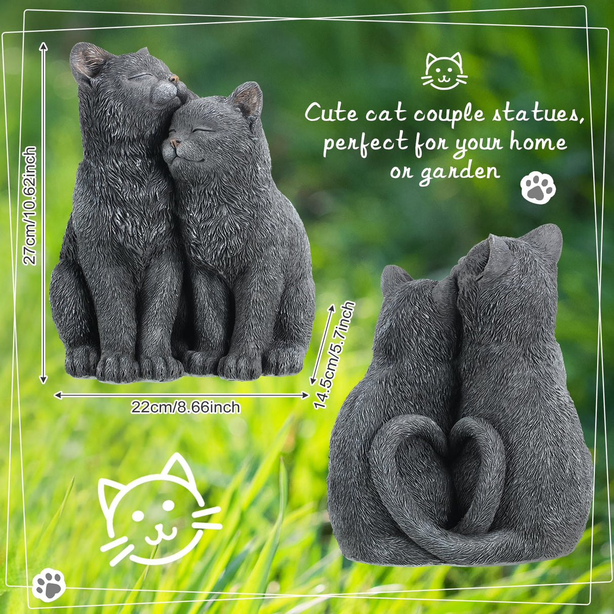 Wenqik Black Cat Statue for Garden Couple Kitten Figurines Decor Resin Cat Sculpture Decorative Garden Statues for Outside Patio Yard Farmhouse Gifts for Animal Lovers Mom 8.66 x 5.7 x 10.62 Inch