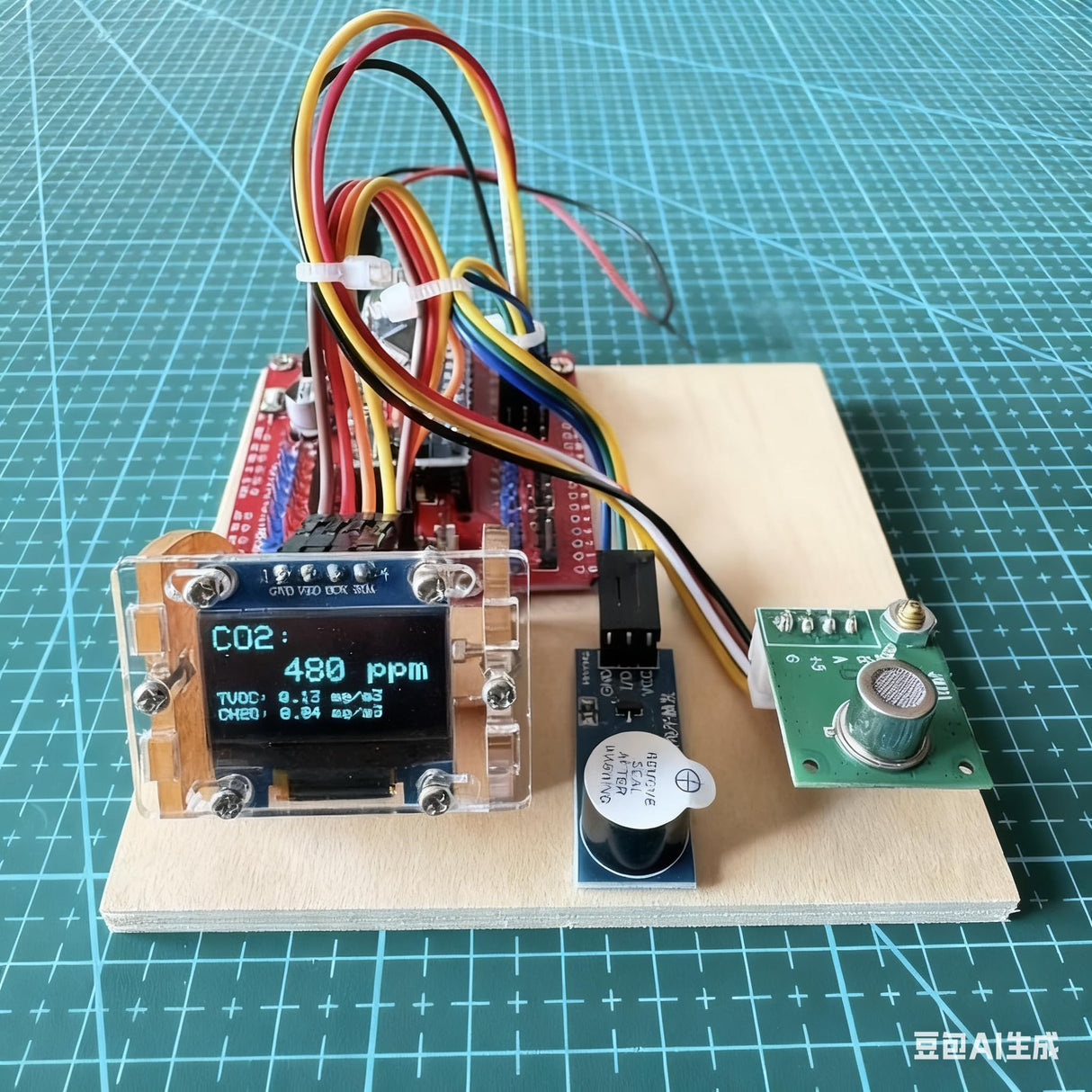 Compatible STEM CO2 Gas Detector, DIY Air Quality Monitor with OLED Display & Buzzer Alarm, Science Education Kit for Kids, Teens, School Projects