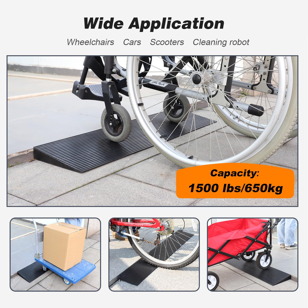Ruedamann 1" Rise Threshold Ramp,1500 LBS Capacity, 35.4" Wide Natural Rubber Power Wheelchair Ramp, Cuttable for Doorways, Non-Slip Rubber Threshold Ramp for Doorways,Driveways, Bathroom