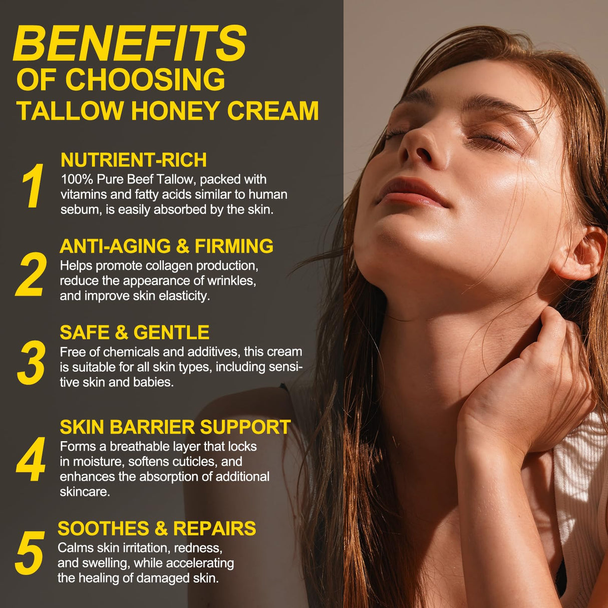 Beef Tallow for Skin, Tallow and Honey Balm for Face - 100% Organic Grass-Fed Beef Tallow & Raw Wild Honey - Moisturizing Cream for Soft, Smooth Skin- Light Scent, Moisturizing Natural Formula, 4.2 Oz