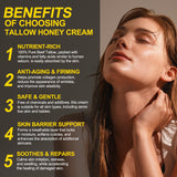 Beef Tallow for Skin, Tallow and Honey Balm for Face - 100% Organic Grass-Fed Beef Tallow & Raw Wild Honey - Moisturizing Cream for Soft, Smooth Skin- Light Scent, Moisturizing Natural Formula, 4.2 Oz