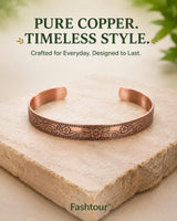 Fashtour Pure Copper Bracelet – Copper Bracelet for Men & Women – 100% Solid, Raw & Handmade Hammered Tibetan Cuff Bangle (Vintage Floral)
