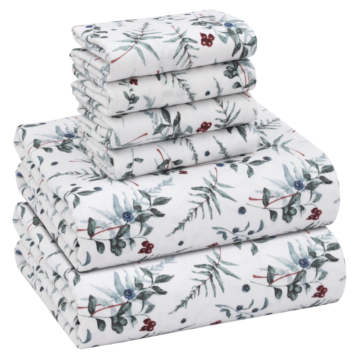 RUVANTI Flannel Sheets Queen Size 6 Pcs - 100% Cotton Double Brushed Bed Sheets, Deep Pockets 16 Inches Queen Sheet Set, All Seasons Breathable, Extra Soft & Comfy, Christmas Attraction