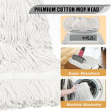 IOPRETTY Commercial Mops for Floor Cleaning - Looped-End Heavy Duty Wet Mop with Long Handle for Hardwood Wood Tile Vinyl - Reusable Cotton Head for Home Garage Kichen Bathroom