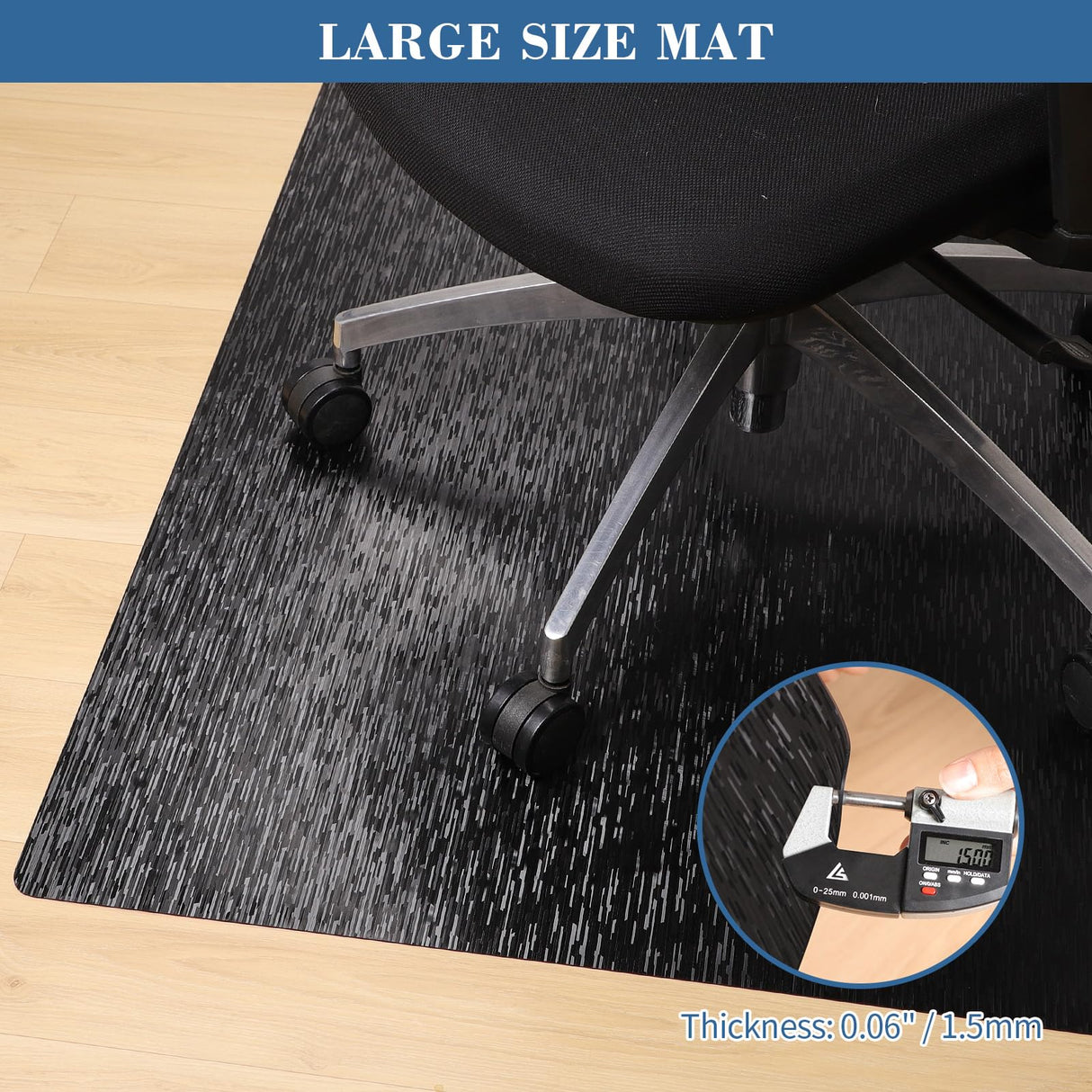 Office Chair Mat, TYDLE 50" x 65" Large Chair Mat for Hard Floor, Vinyl Chair Mat for Gaming Chairs, Slip Resistant Floor Protector Rolling Computer Desk Mat for Hardwood Floor, Black
