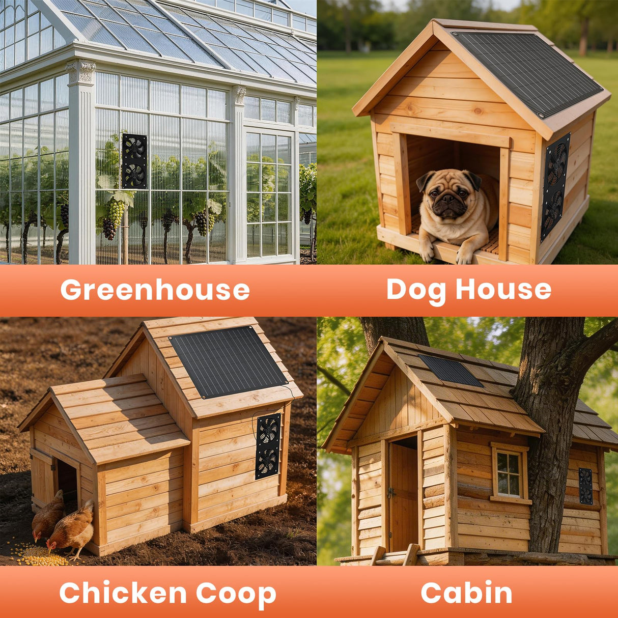 FlexSolar 12W Solar Panel Powered Fan Kit, Dual Waterproof IP65 Fans, 2500RPM High Speed, Solar Exhaust/Intake Fan for Chicken Coop, Greenhouse, Dog House, Pet House, Outdoor Shed Ventilation