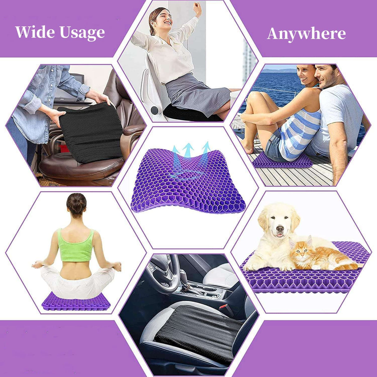 Gel Seat Cushion for Long Sitting, Double Thick Office Desk Home Wheelchair Seat Cushions for Back Hip Sciatica Tailbone Pain Sore Pressure Relief, Gel Cooling Game Chair Pads for Car Truck Driver