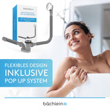 Bächlein Pop-up Drain for The Bathtub, pop-up Function with Sieve for a Clean Bathtub Drain, Complete kit with Flexible Overflow, Overflow Cover and Siphon
