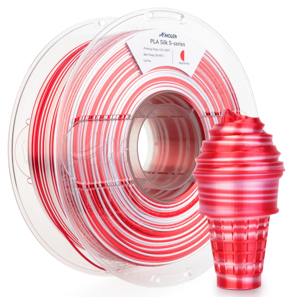 AMOLEN Silk PLA 3D Printer Filament, Shiny Multicolor Christmas Rainbow PLA Filament 1.75mm, Fast Color Change PLA 3D Printing Filament for Most FDM 3D Printer, Red White, 1kg (2.2lbs)