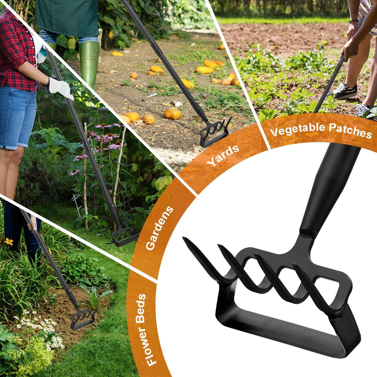 Garden Hoe with Cultivator Rake, 2-in-1 Heavy Duty Action Stirrup Hoe with Sharp Blade,60" Adjustable Long Handle Loop Scuffle Hoe for Fast Weeding, Loosening Soil, Aerating and Mixing Compost