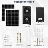 Fanspex Solar 2 Fan Kit with 66.6 Wh Battery Backup, 50W Solar Panel Powered Rechargeable Weatherproof Fans for Chicken Coop, Greenhouse & Shed
