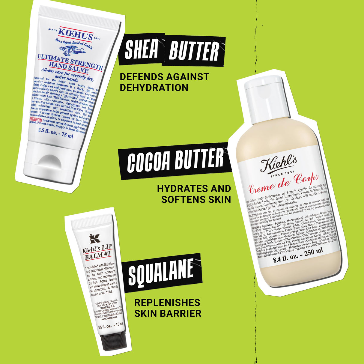 Kiehl's Body Care Gift Set - $73 Value Including Non-Greasy Body Lotion, Moisturizing Hand Lotion, and Hydrating Lip Balm for Hydrated Skin