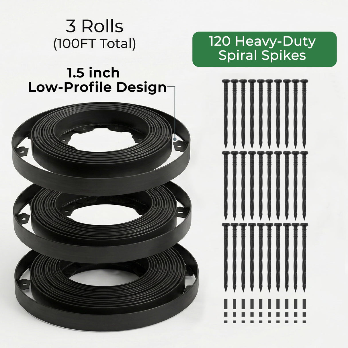 Gardzen 1.5" x100' Landscape Edging Kit with 120 Spikes