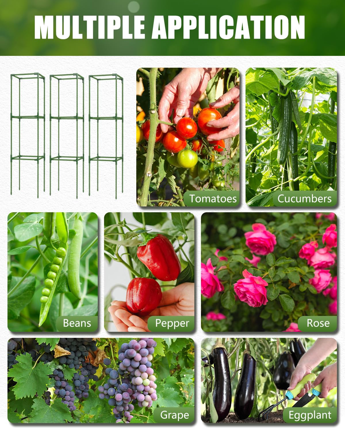 3 Pack 47 Inch Heavy Duty Height Adjustable Square Tomato Cage