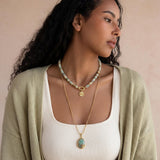 ROISE LADY Amazonite Natural Stone Beaded Necklaces for Women Boho Gemstone Bead Choker Summer Beach Vacation statement Trendy Charm Necklace