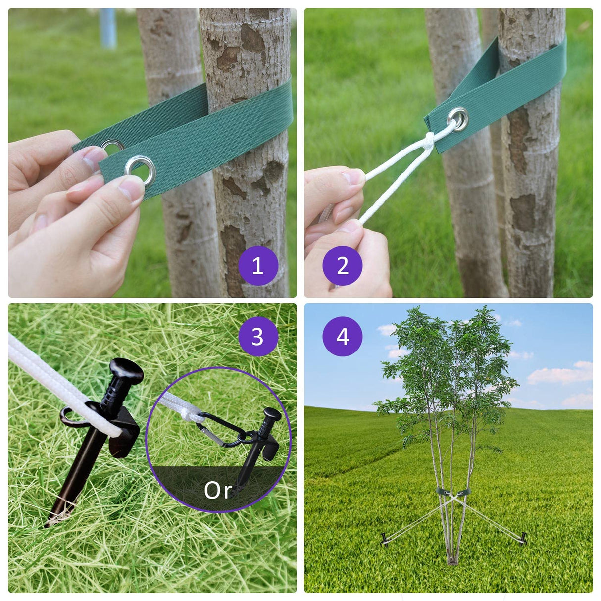 Tree Stake Kit, Heavy Duty Steel 11.8 Inch Steel Tree Stakes and Supports for Young Tree Anti Strong Wind, Leaning Tree Anchor Straightening Kit (4)