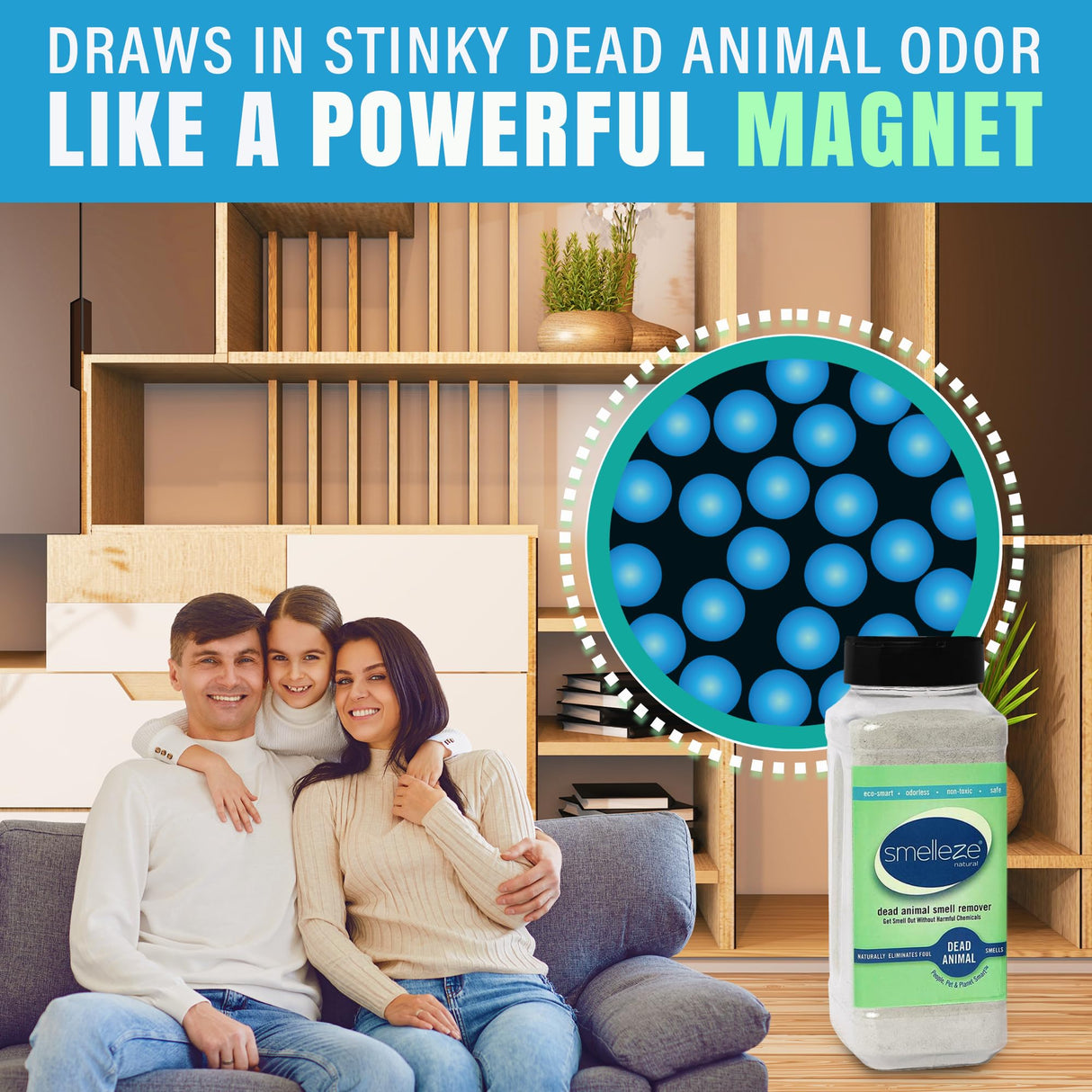 SMELLEZE Natural Dead Animal Odor Removal 2 lbs Powder: Eliminate Dead Rat, Mice, Squirrel, Chipmunk, Raccoon & Bat Smell. Safe for Indoor & Outdoor Use