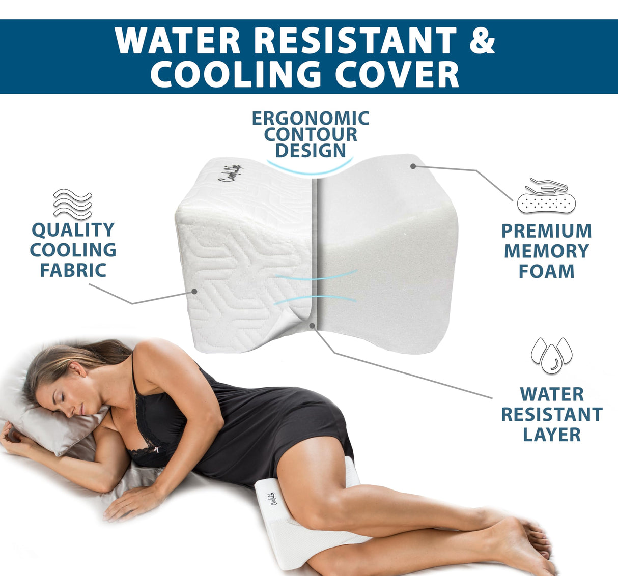 ComfiLife Knee Pillow for Side Sleepers – Cooling Leg Pillow for Side Sleeping – Knee Pillow with Strap for Hip Pain, Back Pain, Sciatica Pain Relief – Memory Foam Hip Pillow Contour Design