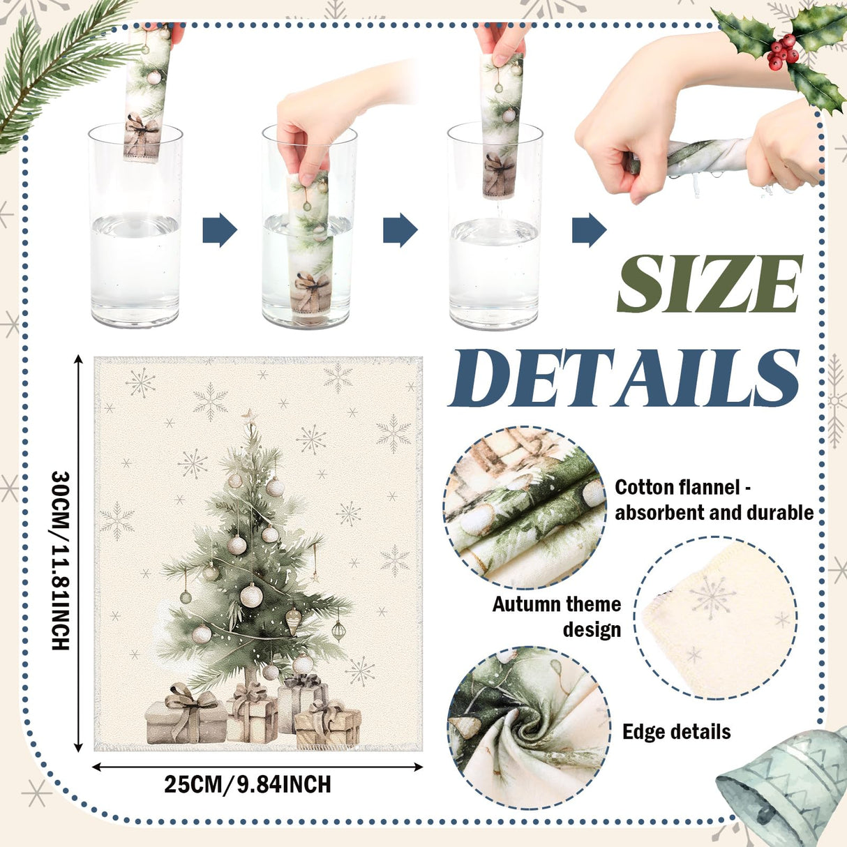 Mindsoft 36 Pcs Christmas Reusable Paper Towels Rolls Washable Bulk Winter Christmas Tree Reindeer Kitchen Dish Towels Paperless Reusable Cloth Cotton Napkins with Cardboard for Kitchen Home Bathroom