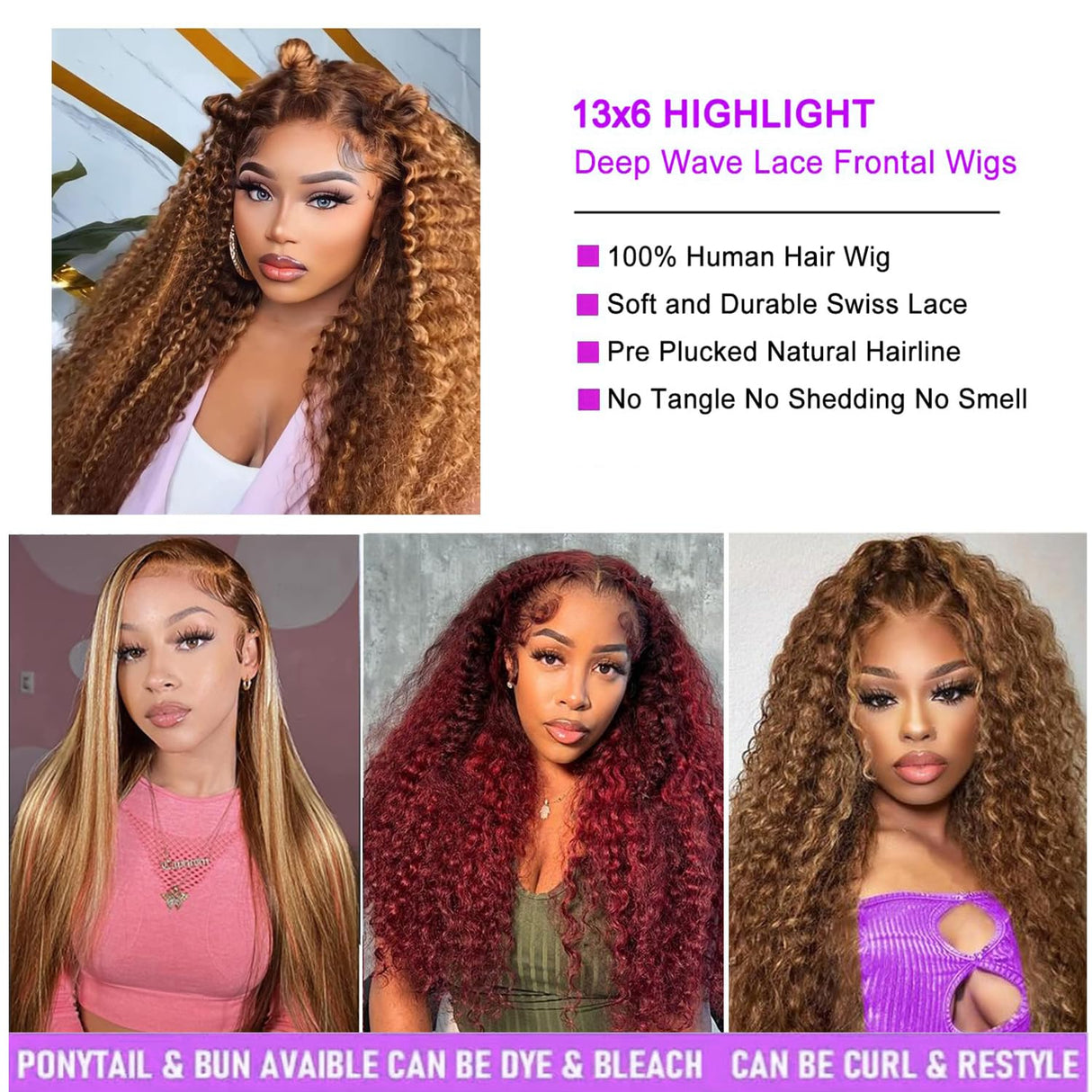 13x6 Highlight Ombre Lace Front Wigs Human Hair P4/27 Honey Blonde Lace Frontal Wigs Human Hair 180 Density Colored deep Curly HD Lace Front wigs Human Hair Wig Pre Plucked with Baby Hair 24 inch