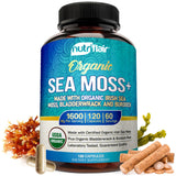 NutriFlair Organic Irish Sea Moss 1600mg, 120 Capsules Plus Bladderwrack & Burdock - Prebiotic Super Food - Immune System & Digestive Health - Thyroid, Healthy Skin, Keto Detox, Gut